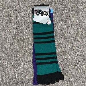ToeSox women Striped Toe Socks - Teal and Black